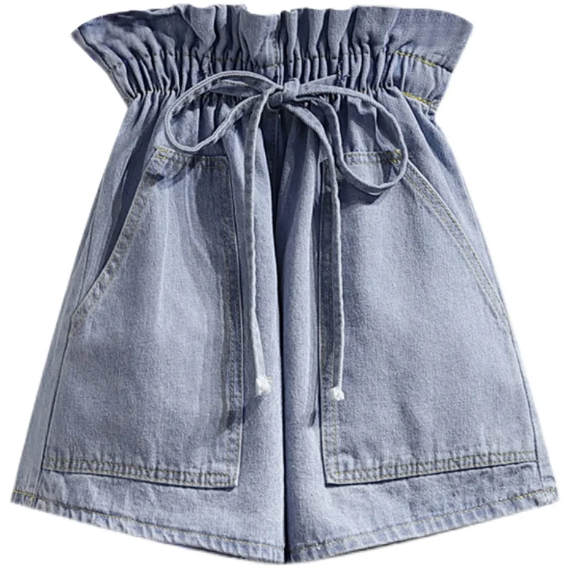 

DIMANAF Plus Size Women Jeans Harem High Waist Denim Female Solid Short Trousers Large Capris 2021 Pleated Pants Oversize 5XL