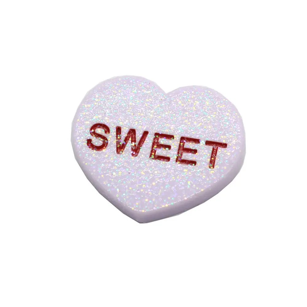

20Pcs Colorful Glitter Sweet Heart Flat back Resin Cabochon Scrapbooking Fit Hair Bow Embellishments Diy Phone Decoration Crafts