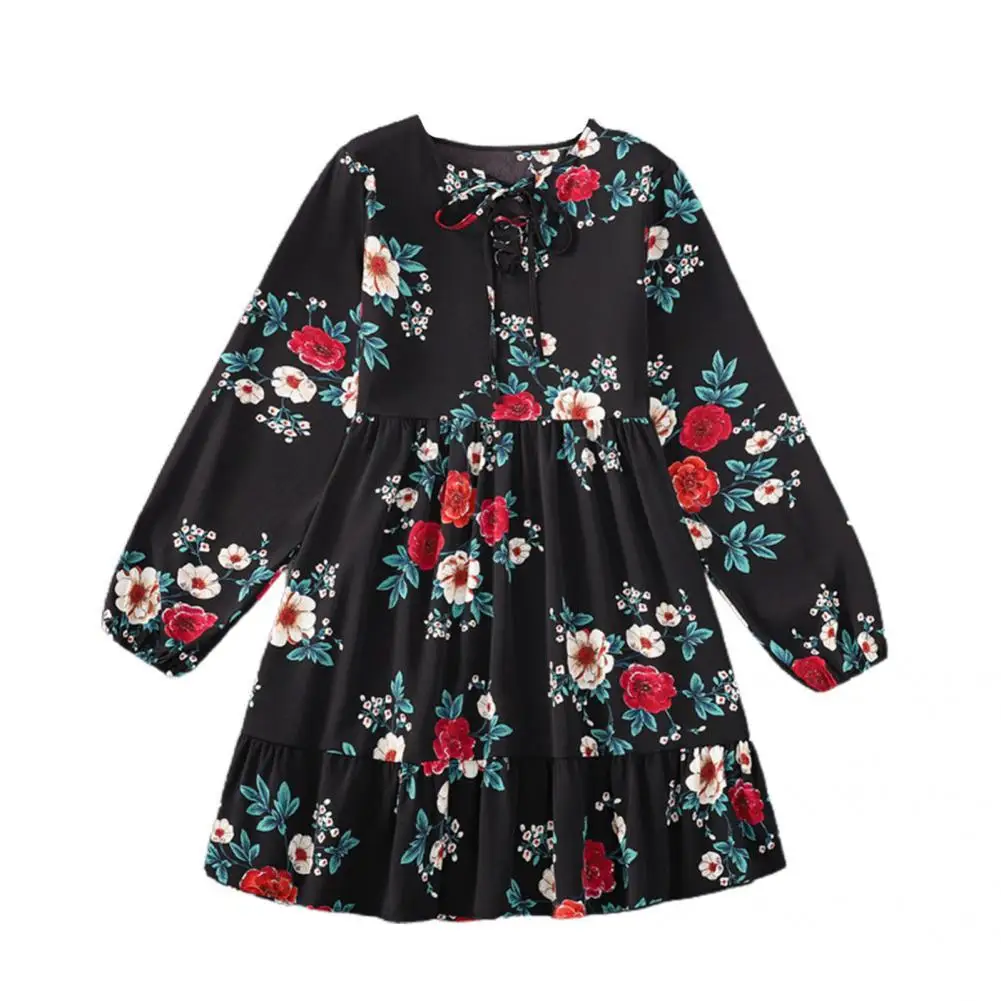 

Lightweight Stylish High Waist A-Line Short Dress All Match Party Dress O-Neck Sundress