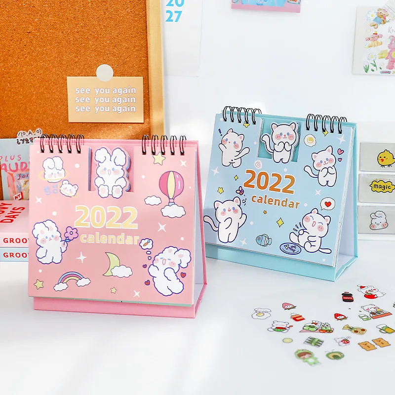 

2022 Desk Calendar Cute Cartoon Girl Heart Calendar Monthly Calendar Countdown Plan Book Send Sticker Office Supplies Kawaii