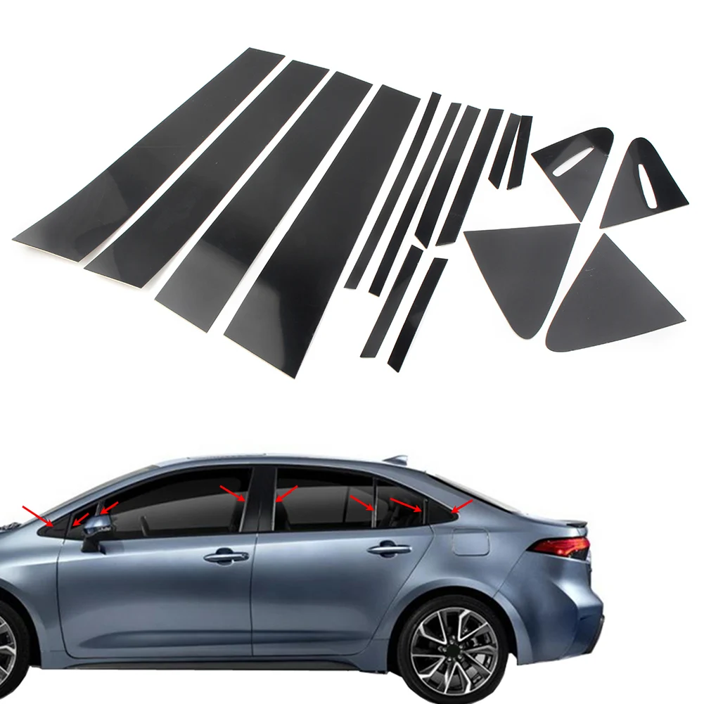 16Pcs For TOYOTA Corolla Sedan 2020 2021 2022 Car Door Trim Pillar Posts Cover Decoration Car Sticker Accessories Gloss Black
