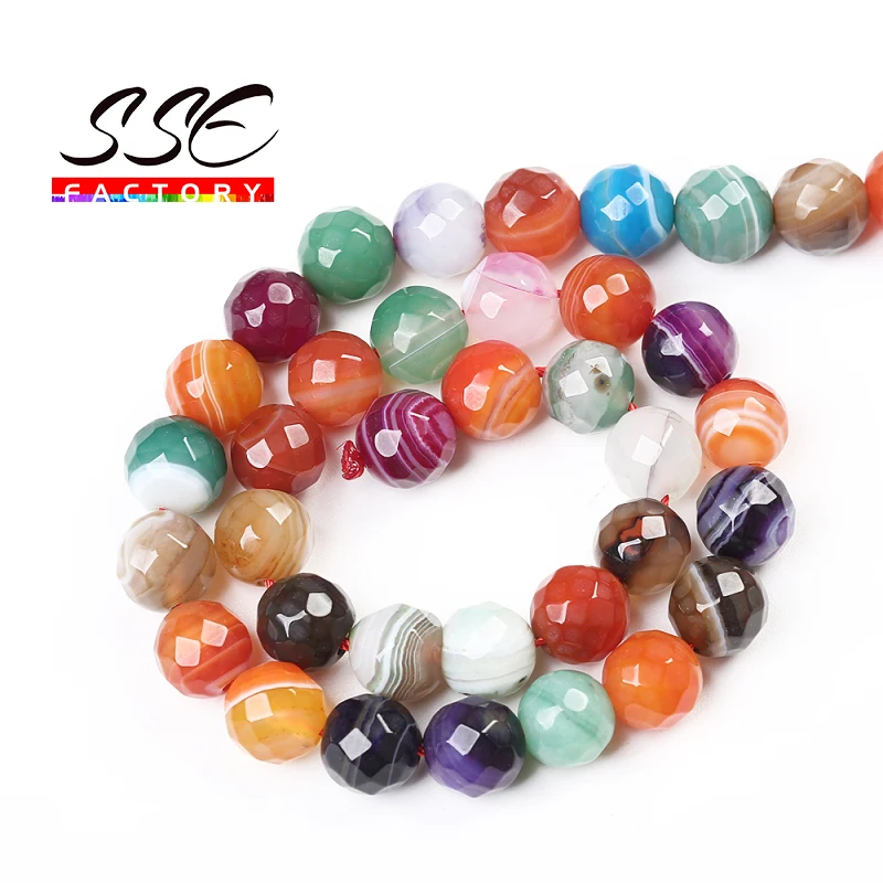 

Natural Colorful Stripes Agates Faceted Stone Beads 15"Strand 6/8/10/12 mm For Jewelry Making DIY Bracelet Necklace Accessories