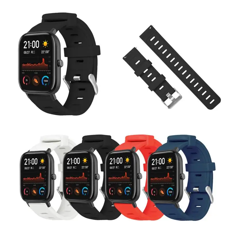 Смарт-ремешок для Huami Amazfit GTS 20 мм с плоской головкой, монохромный Мягкий Силиконовый Модный ремешок, браслет, аксессуары