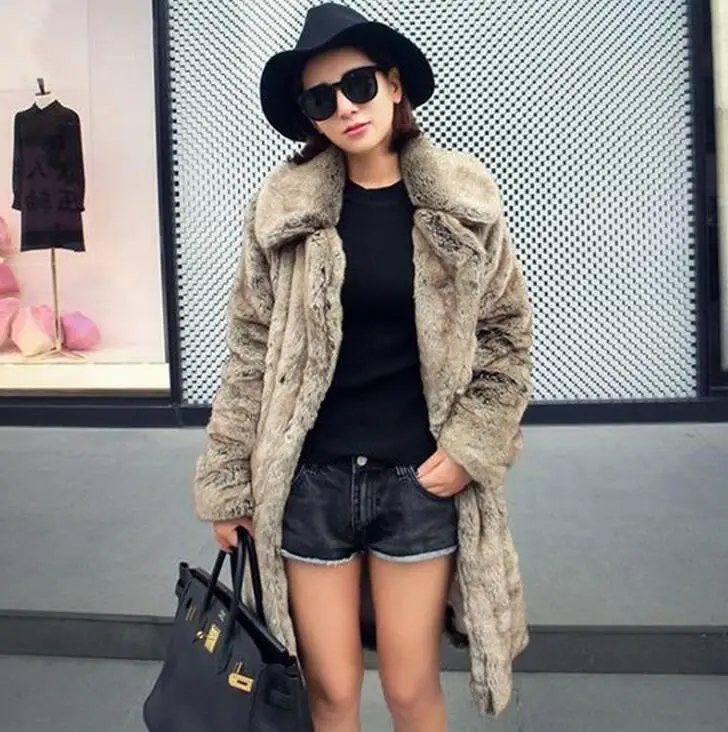 Autumn fur leather jacket womens warm faux mink fur leather long coat women loose jackets winter thicken fashion