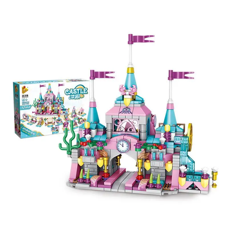 

12-in-1 Princess Castle Model Assembled Fight Inserted Small Particles Building Blocks Educational Toy 633012