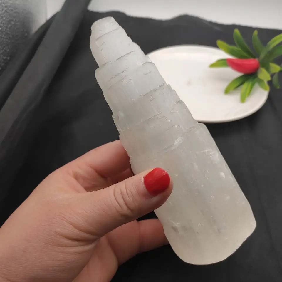 15 см SELENITE из Белого Гипса небоскребок башни замка гипсовая Хрустальная точка |