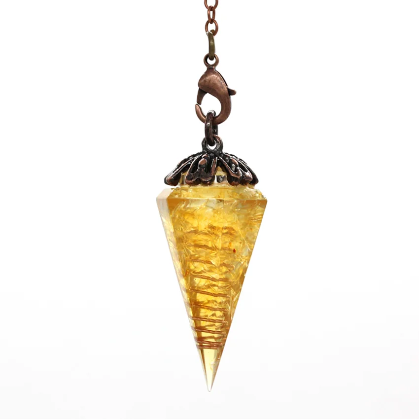 Трендовые бусины с медным покрытием оргонит шестиугольная пирамида Желтый