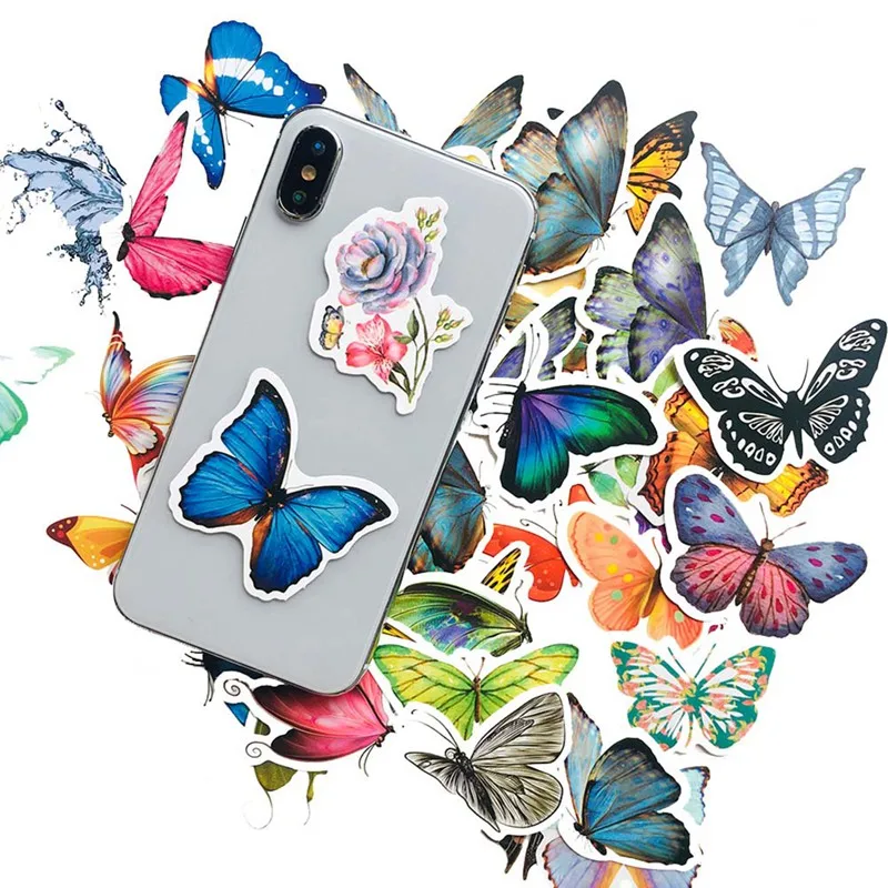 

For 50Pcs/box Butterfly Stationery Stickers Children Gift Decorative Stickers Adhesive DIY Decoration Diary