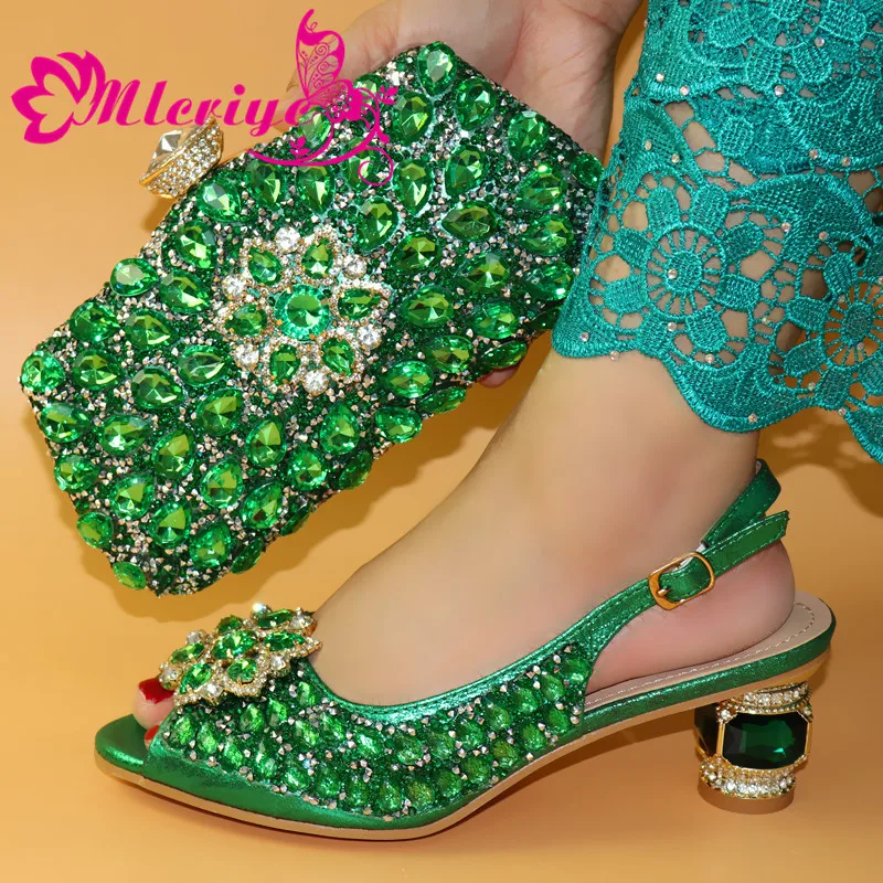 Women Shoes and Bags To Match Set Sale Nigerian Party Shoe Bag Decorated with Rhinestone Ladies Sandals Heels | Обувь