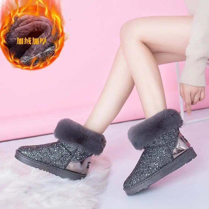 Меховые теплые женские зимние ботинки новые Нескользящие утолщенные шикарные на