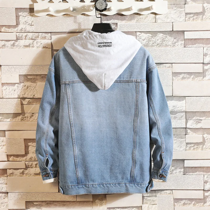 Мужская джинсовая куртка в стиле хип хоп темно синий и черный плюс размер