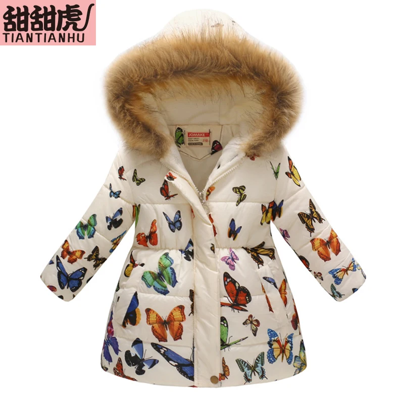 Осенне зимние пуховые куртки с капюшоном и рисунком для девочек куртка детская