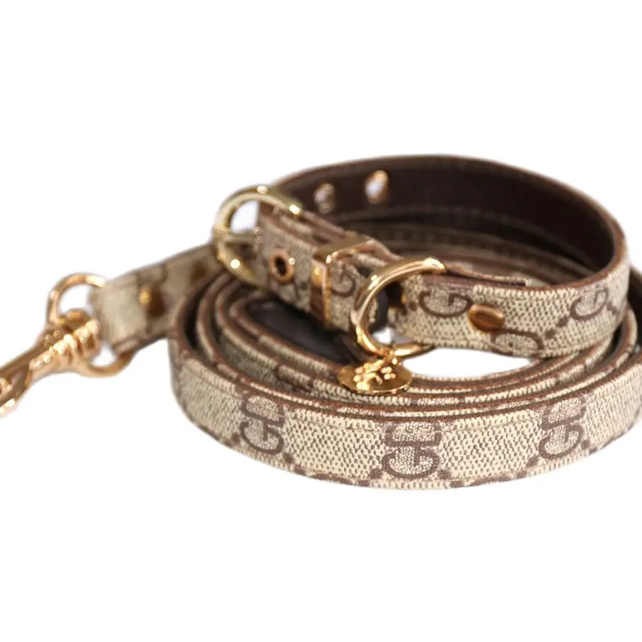 

Genuine Leather Dog Collar Leash Set Quality Design 4 Brand Pattern Small Medium Dog Teddy Chihuahua French Bulldog Pet Supplies