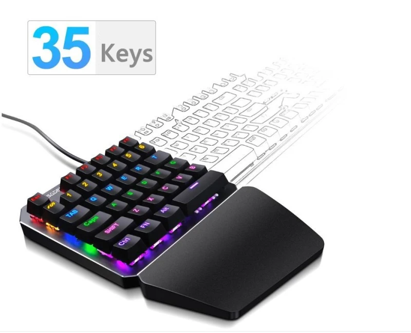 

SADES iron single-handedly gaming Keyboard 35keys portable rainbow LED backlight aluminium alloy wired mini Mechanics keyboard