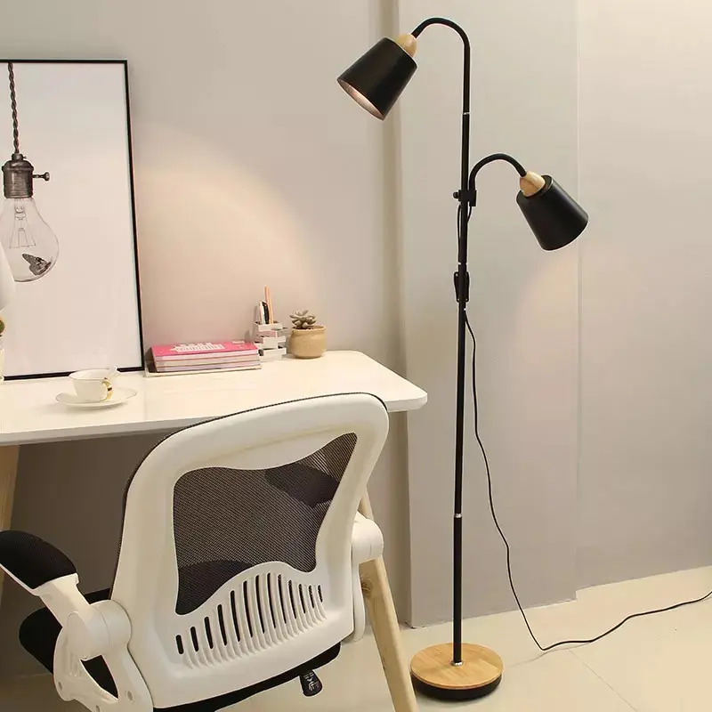 Скидка Нордический деревянный торшер, простой E27 светодиодный кованый железный индивидуальный вертикальный Регулируемый Торшер для гостиной, спа...