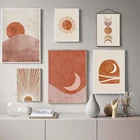 Печать на холсте, абстрактная минималистская линия, настенная живопись, солнце и луна, пейзаж в стиле бохо, картины для декора гостиной