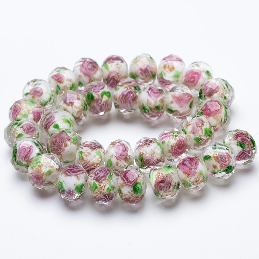 8 10 12MM Murano Lampwork Rondelle Beads Faceted Rose Flower Glass Bead Loose Spacer Beads for Bracelet Neacklace Jewelry Making images - 6
