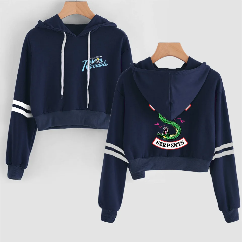 

New Crop Top Hoodie Sweatshirt Kpop Hot Riverdale Southside Serpents Hoodie Hooded Tops Women Harajuku Striped Hoody Streetwear