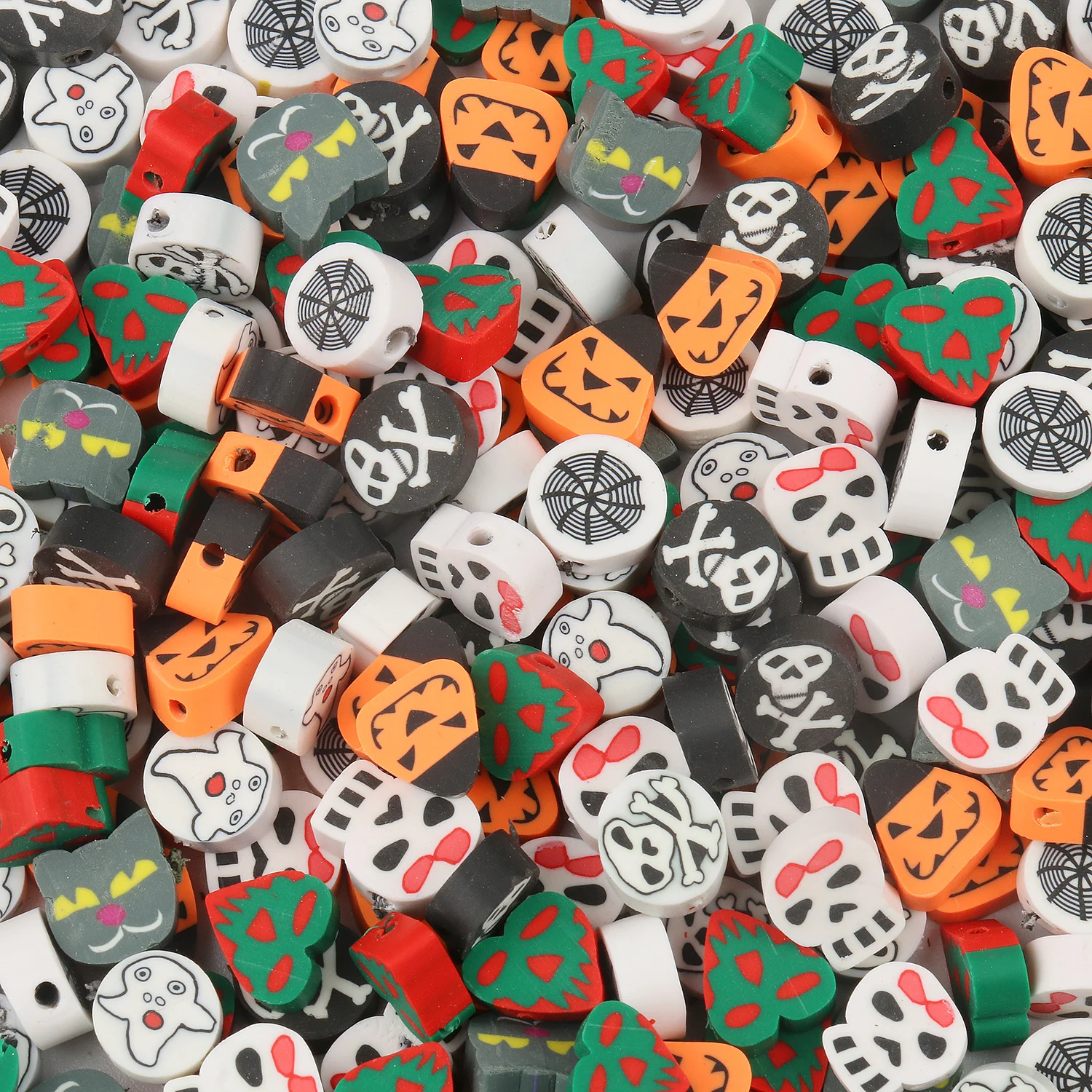 

50Pcs 10mm Halloween Polymer Clay Beads Pumpkin Ghost Flat Round Spacer Beads for Jewelry Making DIY Handmade Crafts Bracelets