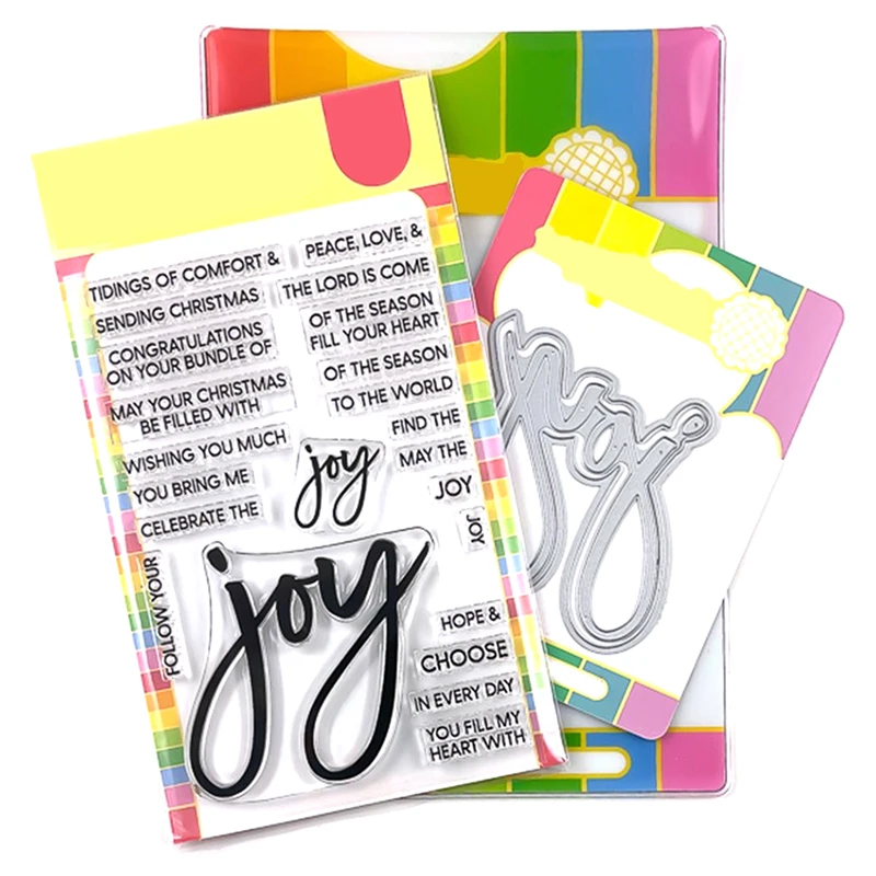 

2021 New Emotional English Words Joy Clear Stamps and Metal Cutting Dies For DIY Craft Making Paper Greeting Card Scrapbooking