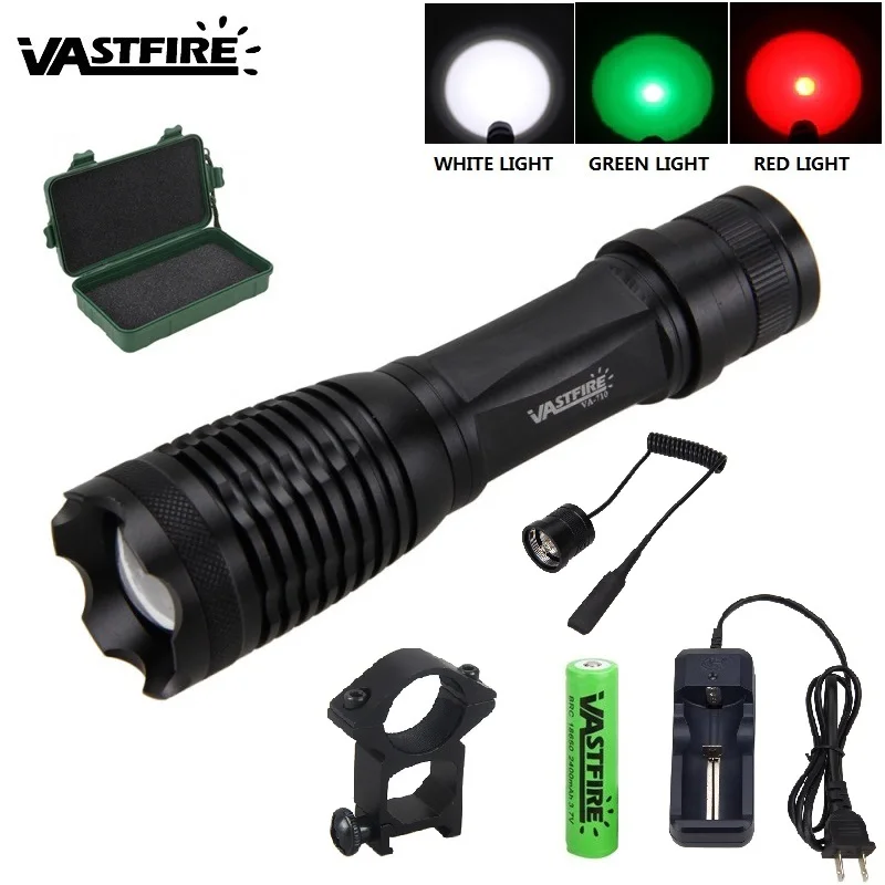 Мощный тактический фонарь зеленый/красный/белый 500 лм светодиодный