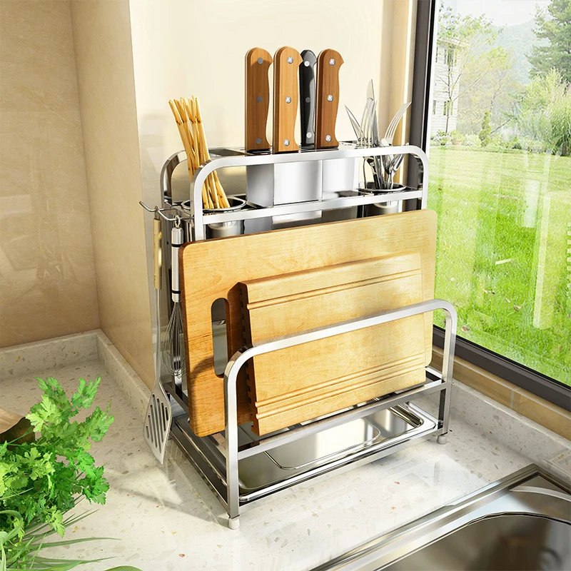 304 stainless steel kitchen knife cutting board holder multi-function rack tool storage | Дом и сад
