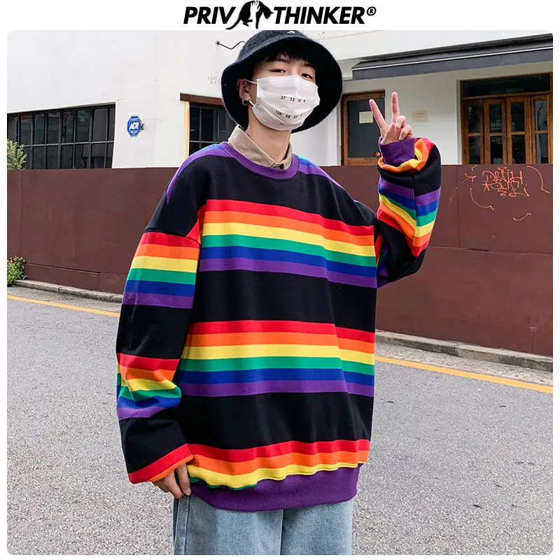 Privathinker мужские повседневные уличные толстовки с радужным принтом 2020 Свободные