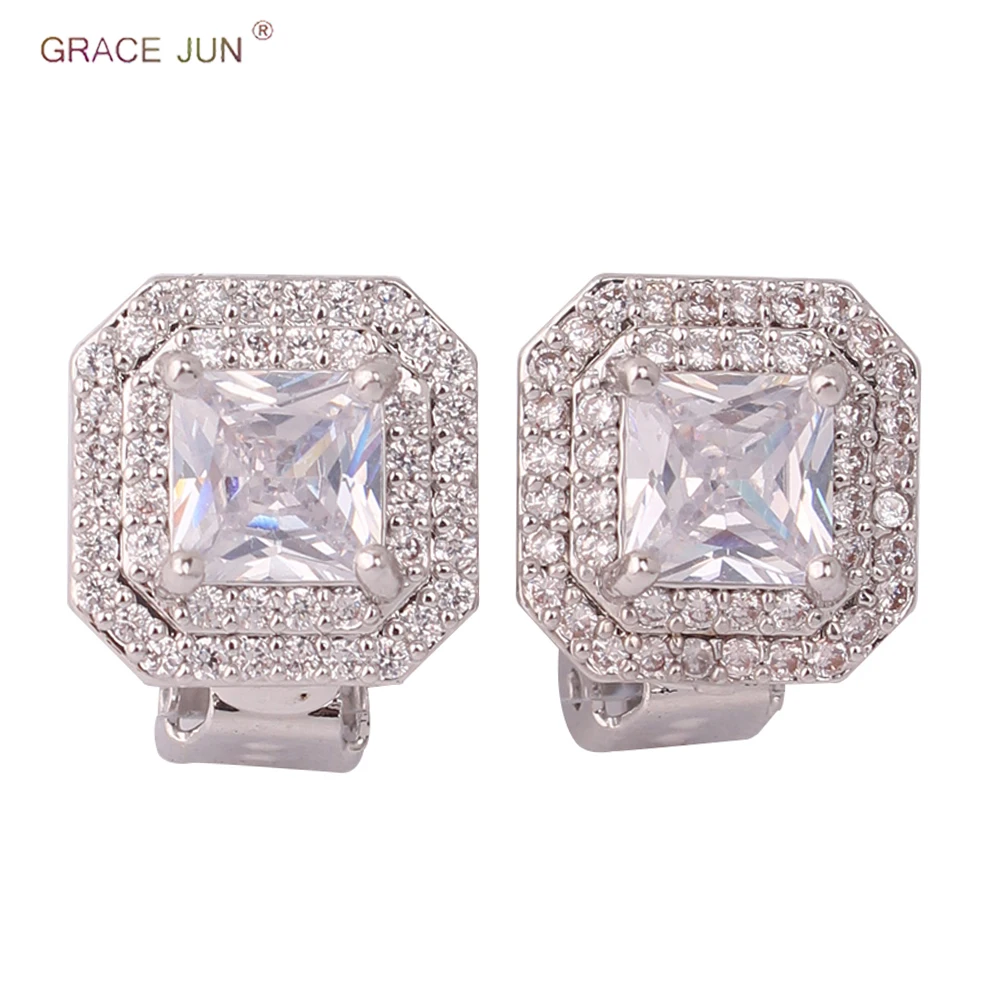 Бренд GRACE JUN горячая Распродажа серьги-клипсы с фианитом ААА женские