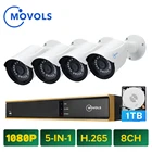 Система видеонаблюдения Movols с ии, 8 каналов, 1080P, 4 уличных всепогодных камеры безопасности, комплект видеорегистратора H.265, система наружного видеонаблюдения
