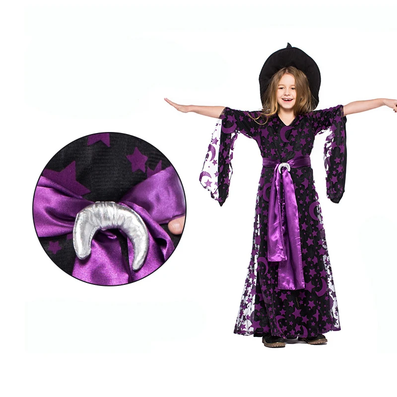 Костюм на Хэллоуин Пурим для женщин и девочек: фиолетовая звезда, луна, магическая ведьма, ночь Израиля, игровой костюм на вечеринку.