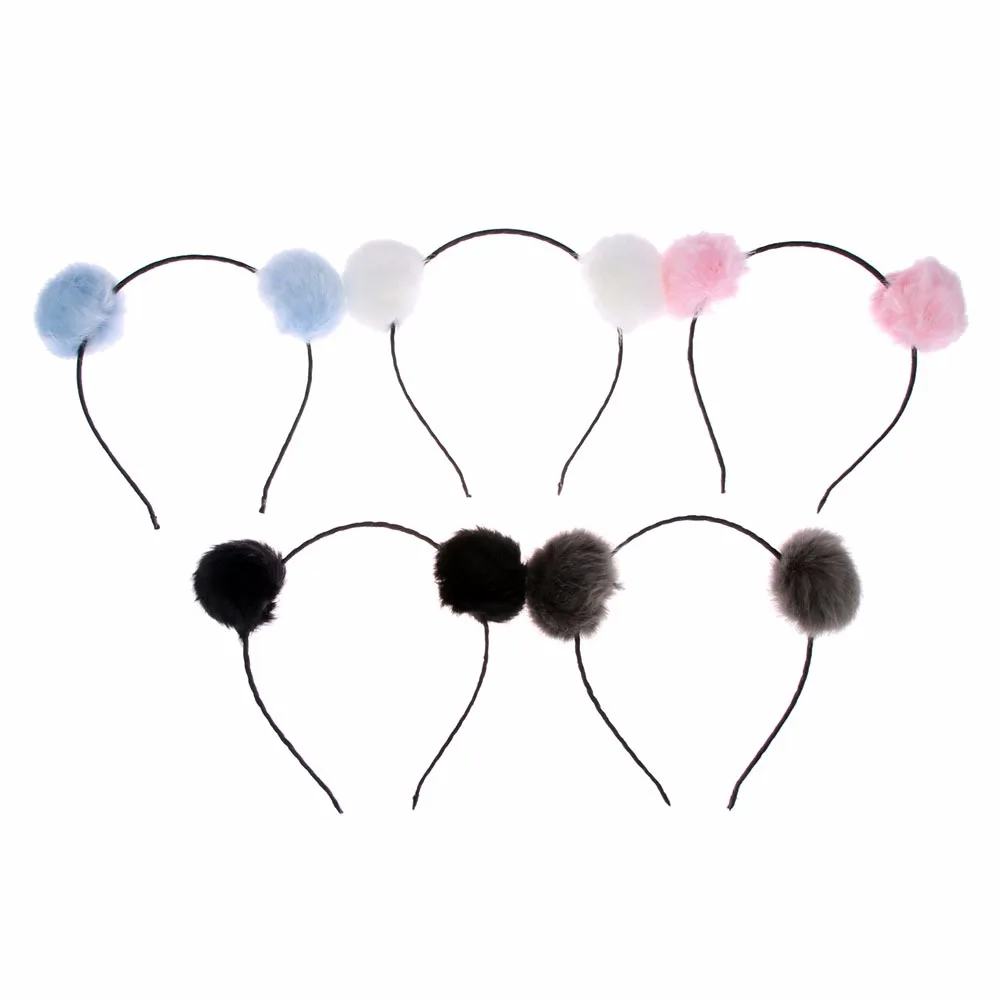 Ободок с меховым помпоном для женщин и девочек теплый ободок пушистыми ушками