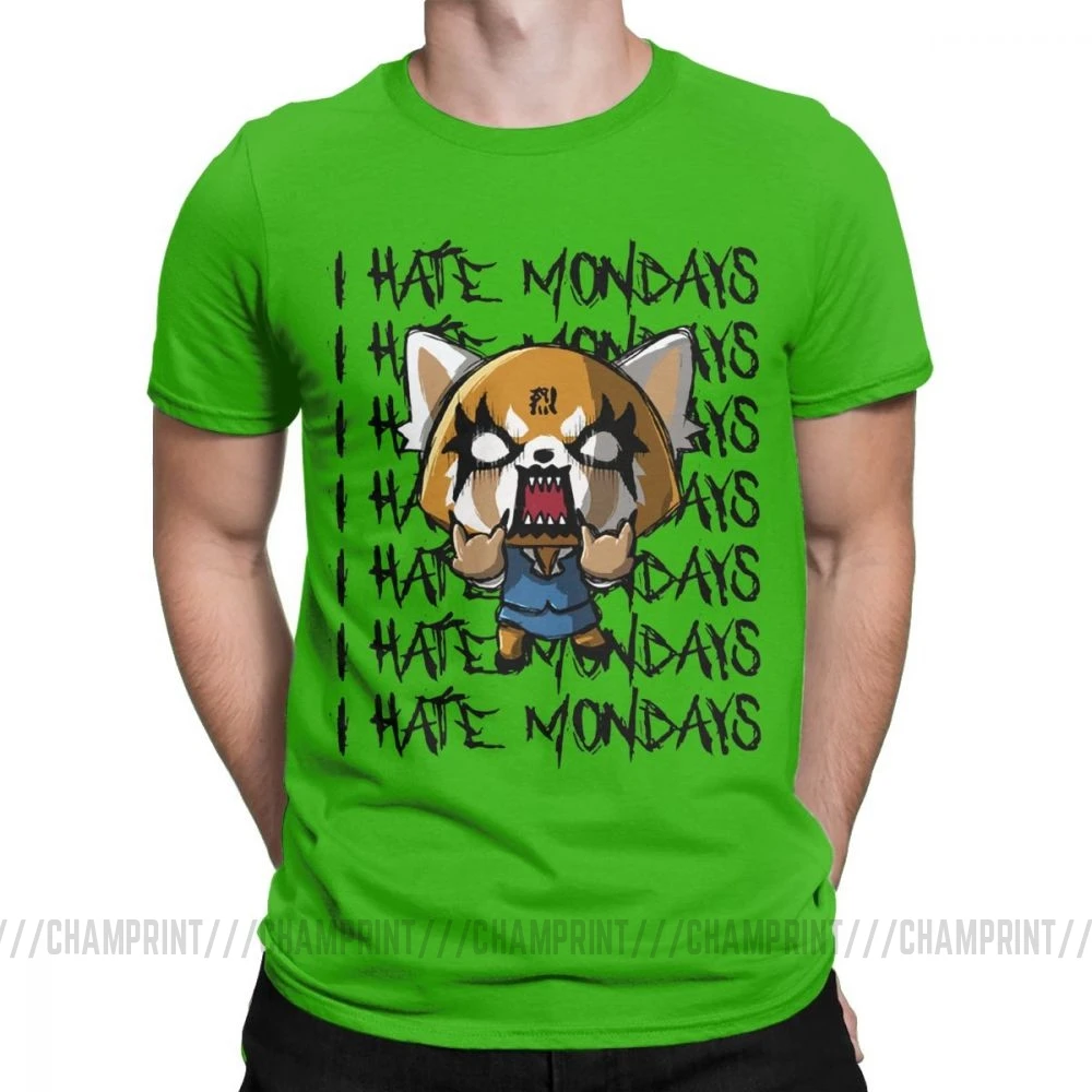 Мужские футболки Aggretsuko aggression Retsuko I Hate Monday, хлопковая одежда, Забавные футболки с коротким рукавом и круглым вырезом, футболки с принтом - Цвет: Зеленый