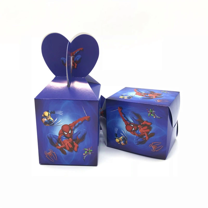 candy box-6pcs На тему Человека-паука для детей, мальчиков, прекрасный день рождения, вечерние милые чашки, тарелки, маски для душа, одноразовые столовые приборы - Цвет: candy box-6pcs