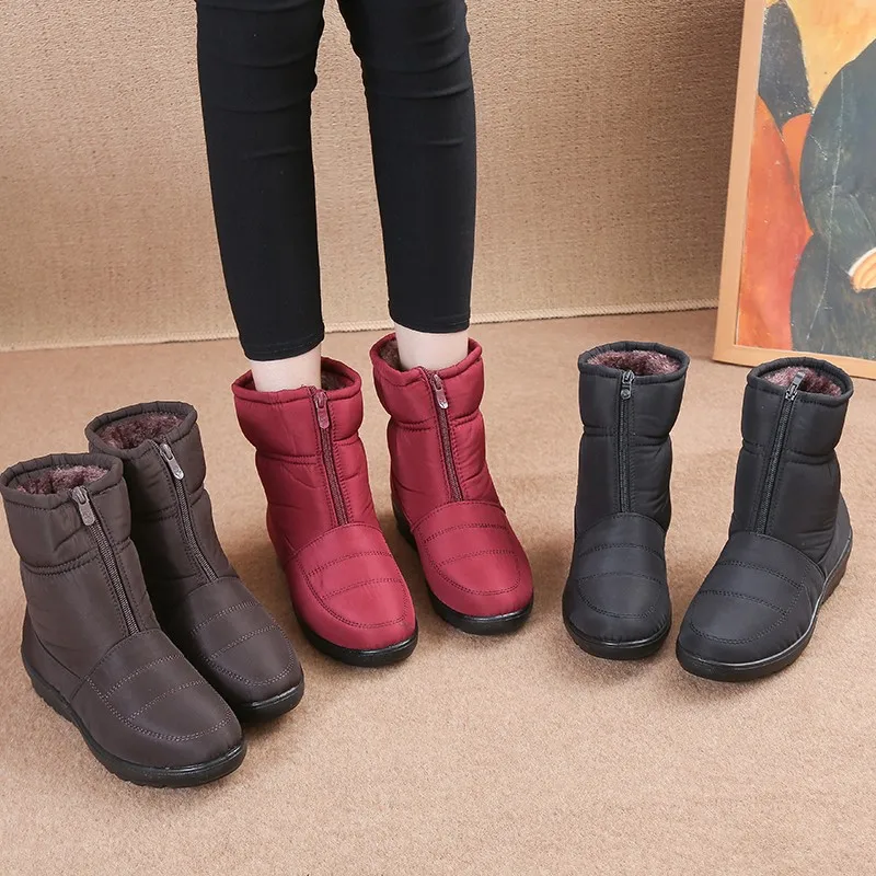 

Женские ботинки, новинка 2021, зимние ботинки для снега, женские теплые меховые ботильоны, зимние Ботинки на каблуке, женские ботинки на молни...