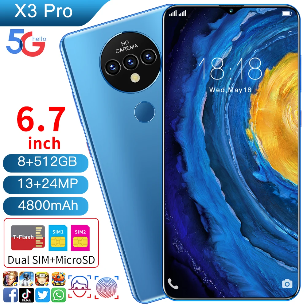 Смартфон глобальная версия X3 Pro 6 7 дюйма 12 Гб + 512 ГБ Android разблокировка
