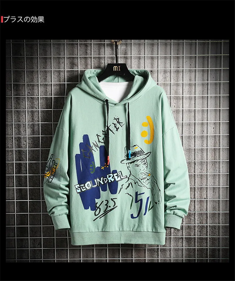 

Spring autumn jacket men's loose trend cartoon print Hoodies & Sweatshirts top 2020 new ins tide hooded sweater W20189