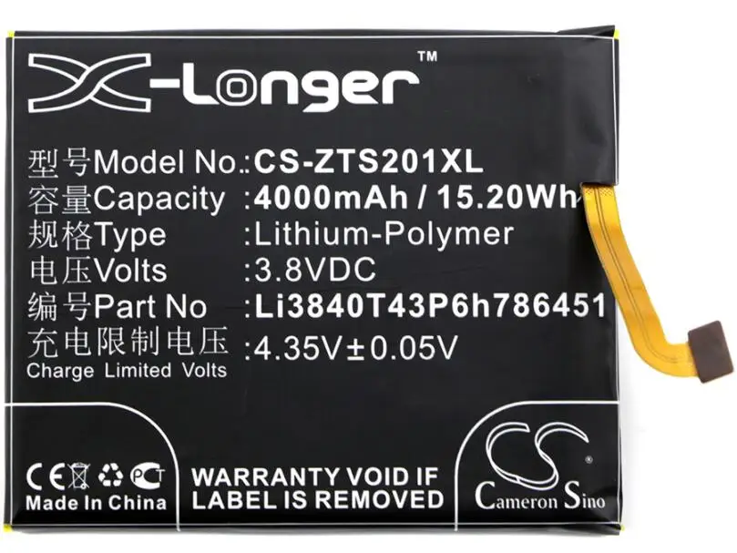 Аккумулятор cameron sino 4000 мАч для мобильного телефона ZTE S2014 Voyage Plus Li3840T43P6h786451, аккумулятор для смартфона