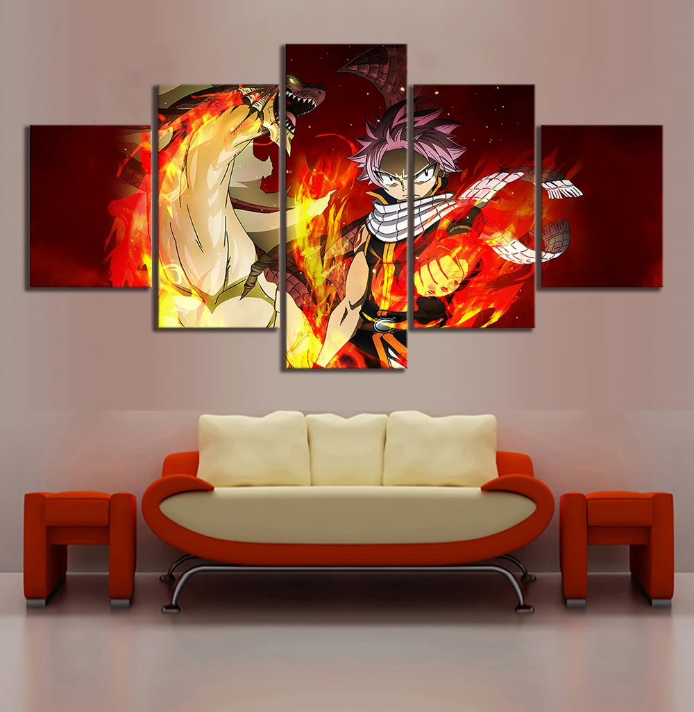 Картина на холсте принты для украшения дома 5 панл сказочный хвост насу драгнеель