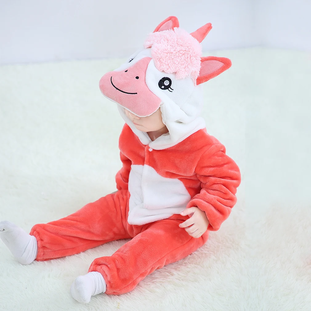 Red unicorn Зимние детские комбинезоны, новорожденный, младенец, одежда для малышей, животные, мультфильм стежка, мальчики, девочки, кигуруми, пижамы, костюмы-комбинезоны для малышей - Цвет: Red unicorn