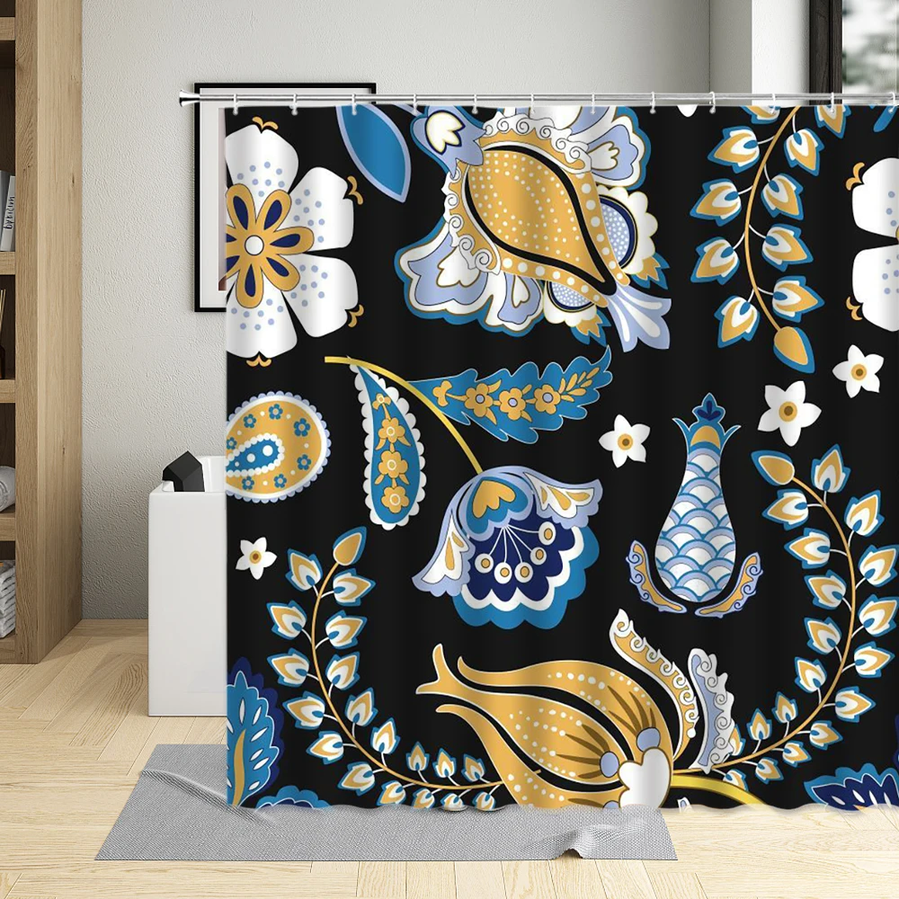 

Plant Flowers Shower Curtain Painting Bird Moon Butterfly Creativity Background Home Bathroom With Hook Waterproof Fabric Suit