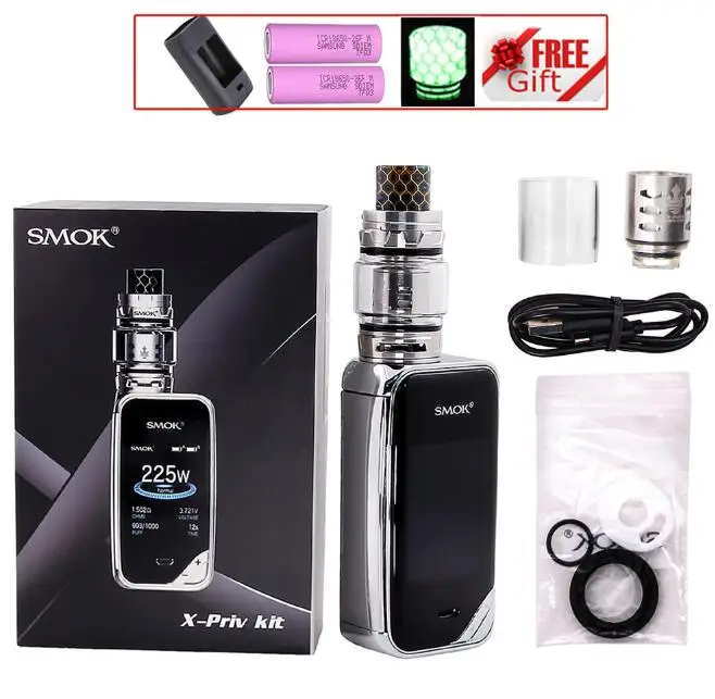 SMOK X-PRIV набор электронных сигарет 225 Вт X PRIV Box Mod с TFV12 Prince Tank 8 мл испаритель VAPE SMOK XPRIV Kit - Цвет: Chrome with Gift