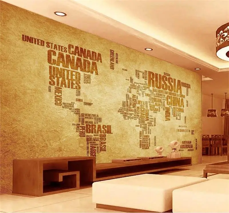 

Настенные 3D-обои на заказ, фотообои для гостиной, дивана, фона для телевизора, крафт-бумага с изображением карты мира на английском языке, до...