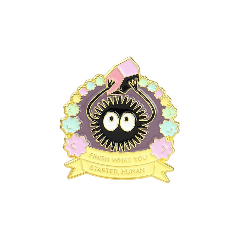 

Creative Japanese Cartoon Character Little Girl Black Cat Shape Enamel Pins ramen Black Ball Clothes Backpack DIY Badge Brooch