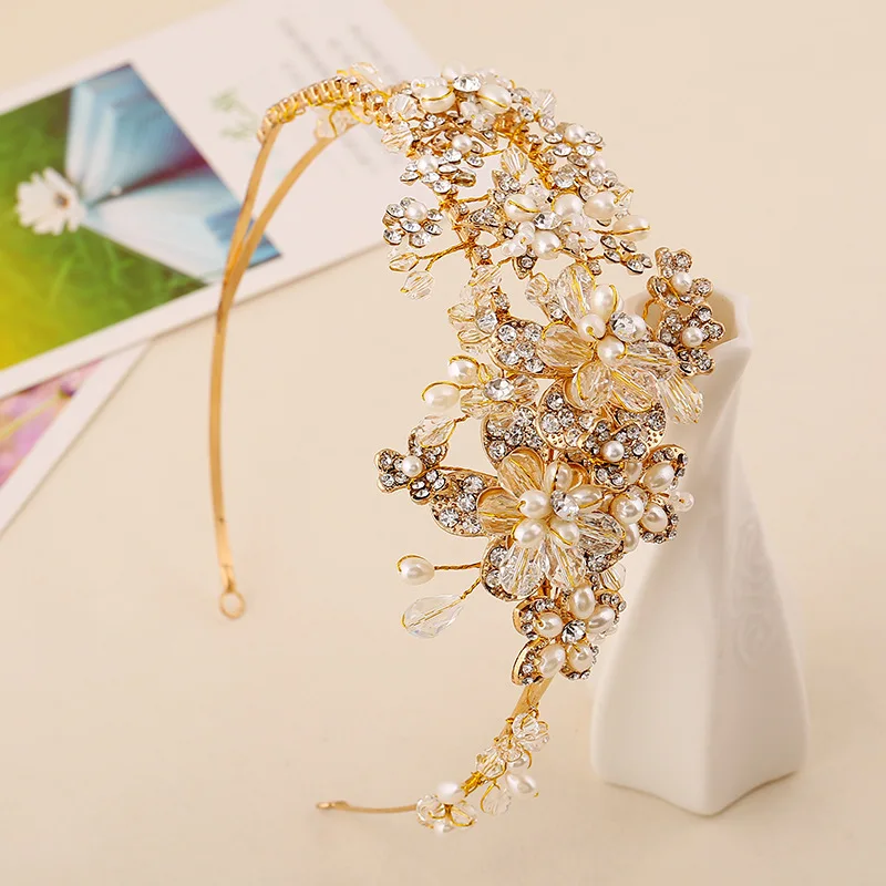 Винтажная тиара NiuShuya в стиле барокко золотые стразы жемчужные короны с цветами