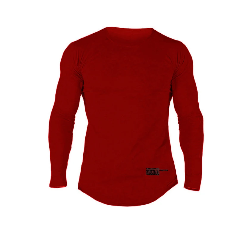 

Muscle Brothers Fall Plus Sports Running Cotton Elastic Long Sleeve T-Shirt Men's Fitness Casual Solid Color Base