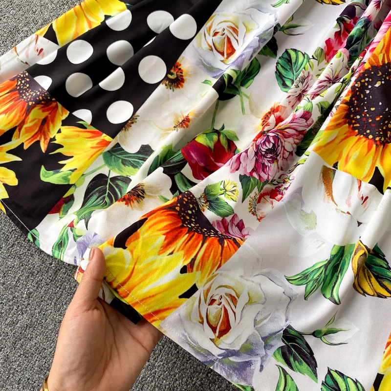 

Croysier Summer Dress 2021 Fashion Women Strap Sleeveless Vintage Polka Dot Floral Patchwork Print Elegant Party Midi Dress