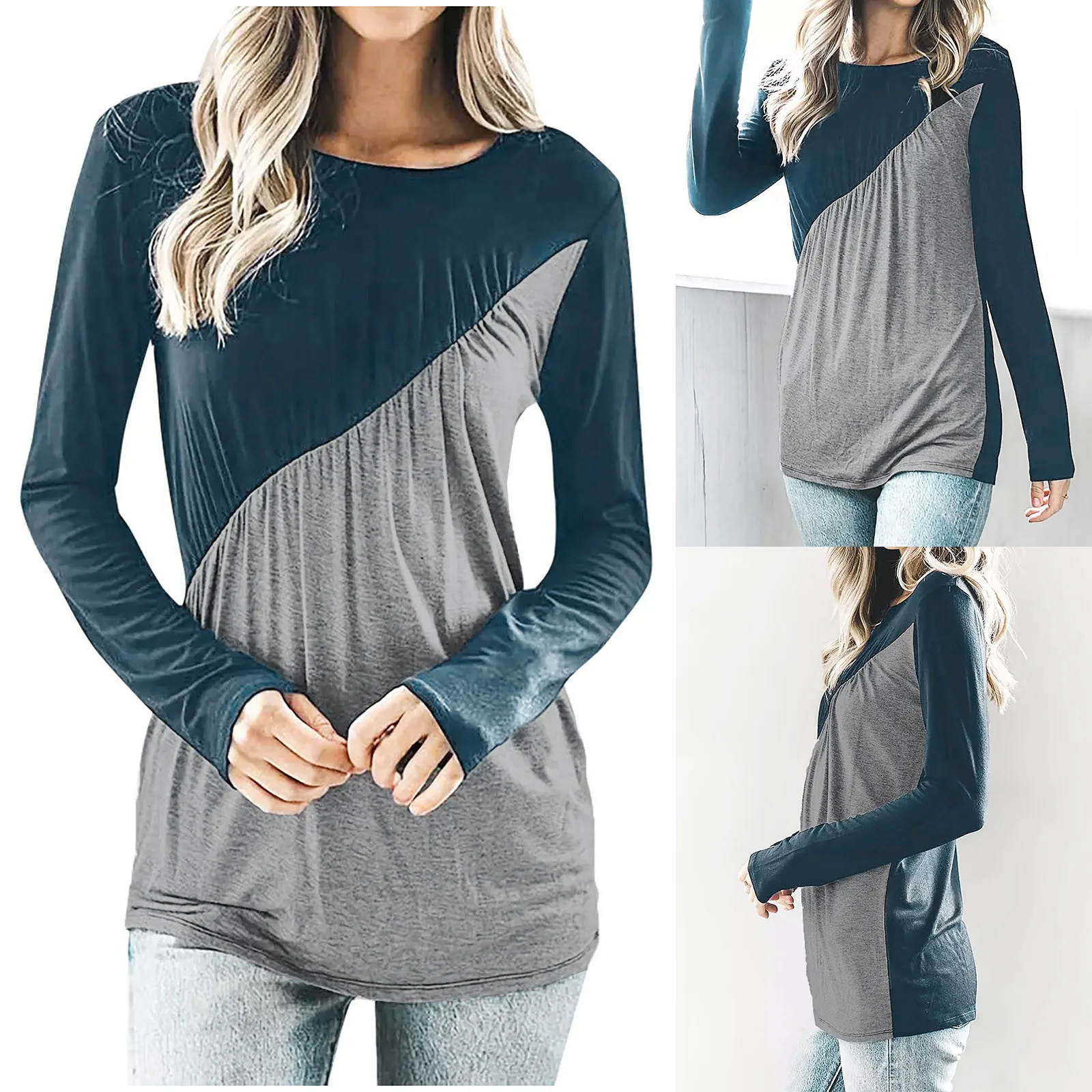 

Женские футболки в стиле Харадзюку, модные однотонные облегающие футболки с круглым вырезом, кружевной топ с длинным рукавом, 913 # Q