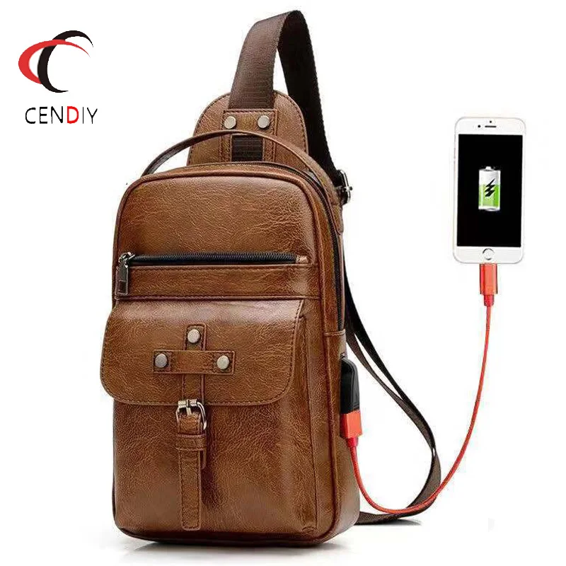 Брендовая мужская нагрудная сумка сумки через плечо для мужчин USB зарядка