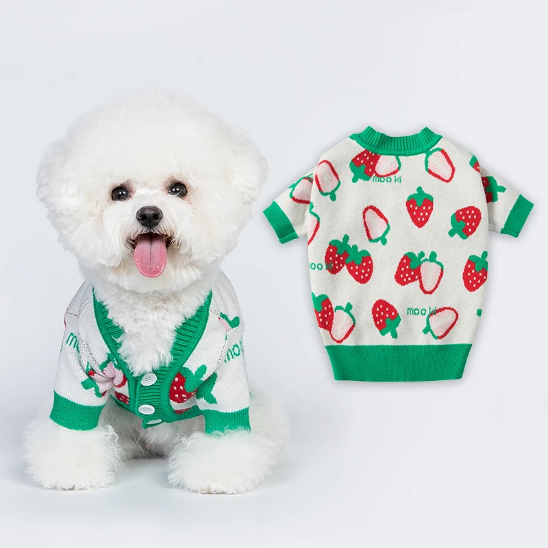 

Pet clothes cat and dog clothes pet sweater strawberry cardigan