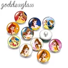 Красавица и с рисунком из мультфильма Красавица и Чудовище платье принцессы Белль 10 шт. круглый фото стекло 18 мм кнопки для 18 мм Оснастки браслеты ювелирные изделия оптом